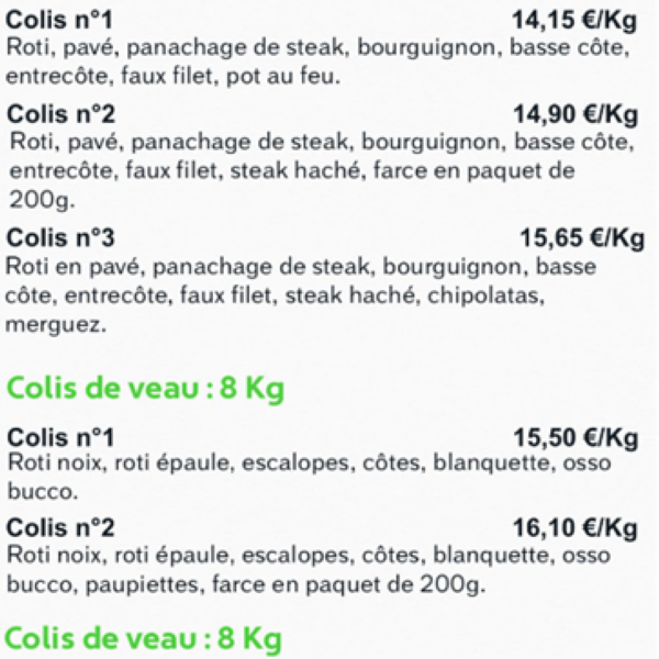 tarifs boeuf veau agneau